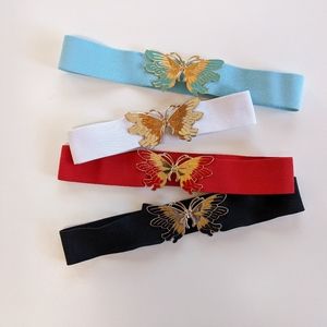 Vintage 80s enamel butterfly clip belt elastic